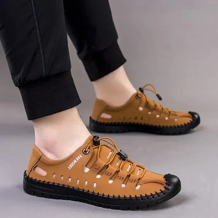 Men's Aviator Wrapped Toe Hollow Leather Sandals