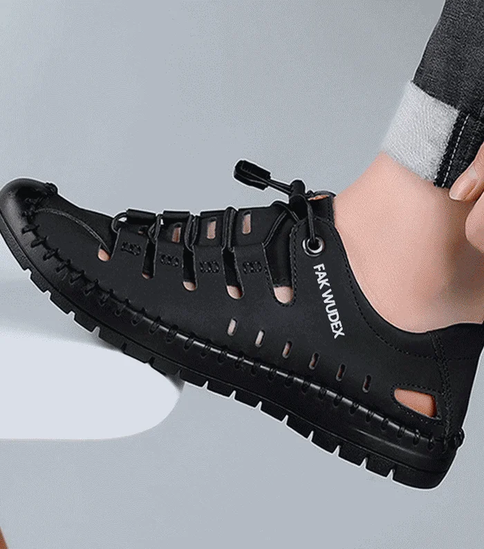 Men's Aviator Wrapped Toe Hollow Leather Sandals