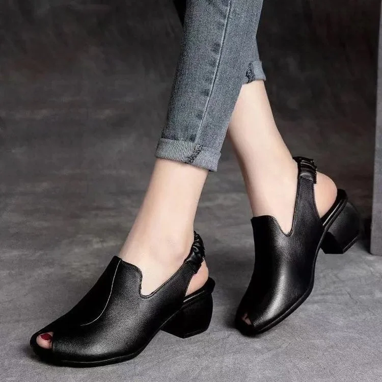 Soft-Soled Retro Leather Fish Mouth Women's Shoes