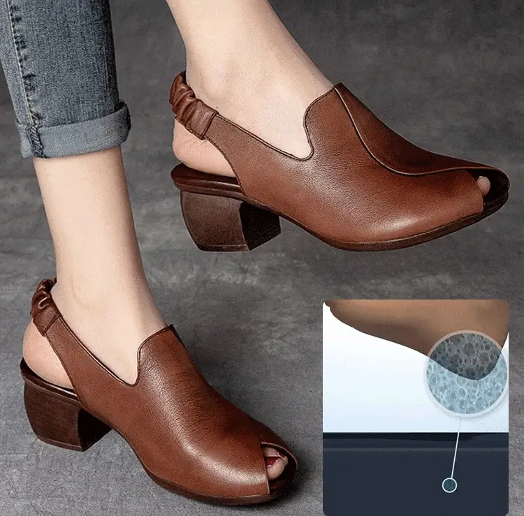 Soft-Soled Retro Leather Fish Mouth Women's Shoes
