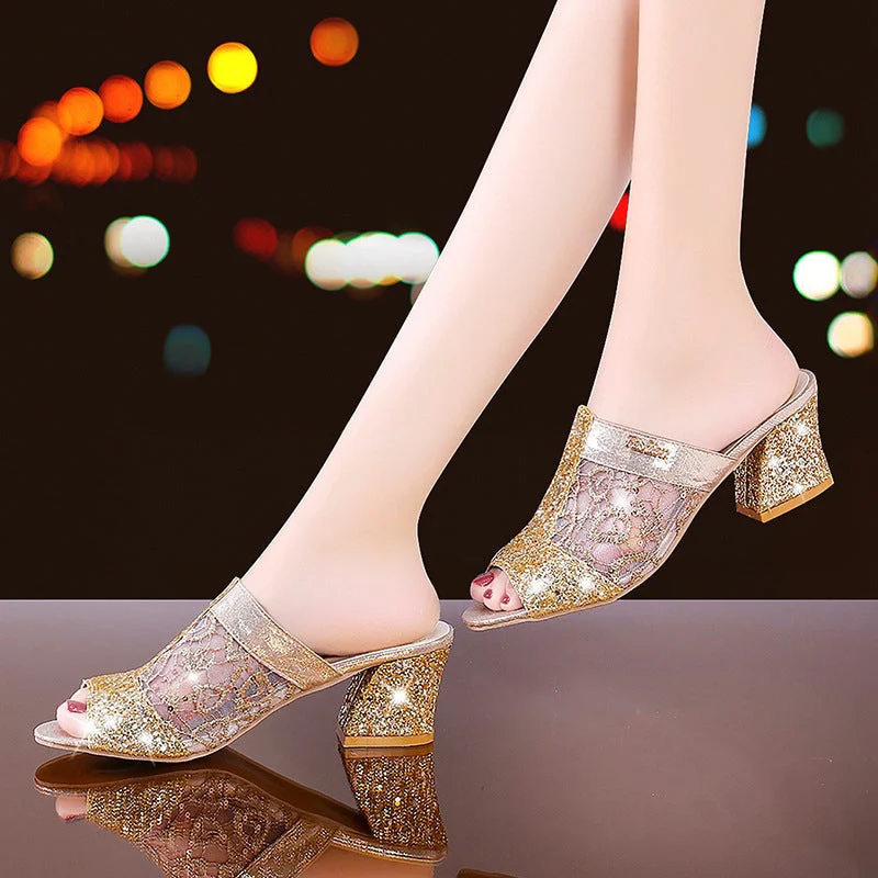 Women's Glitter Sequins Decor Sandals